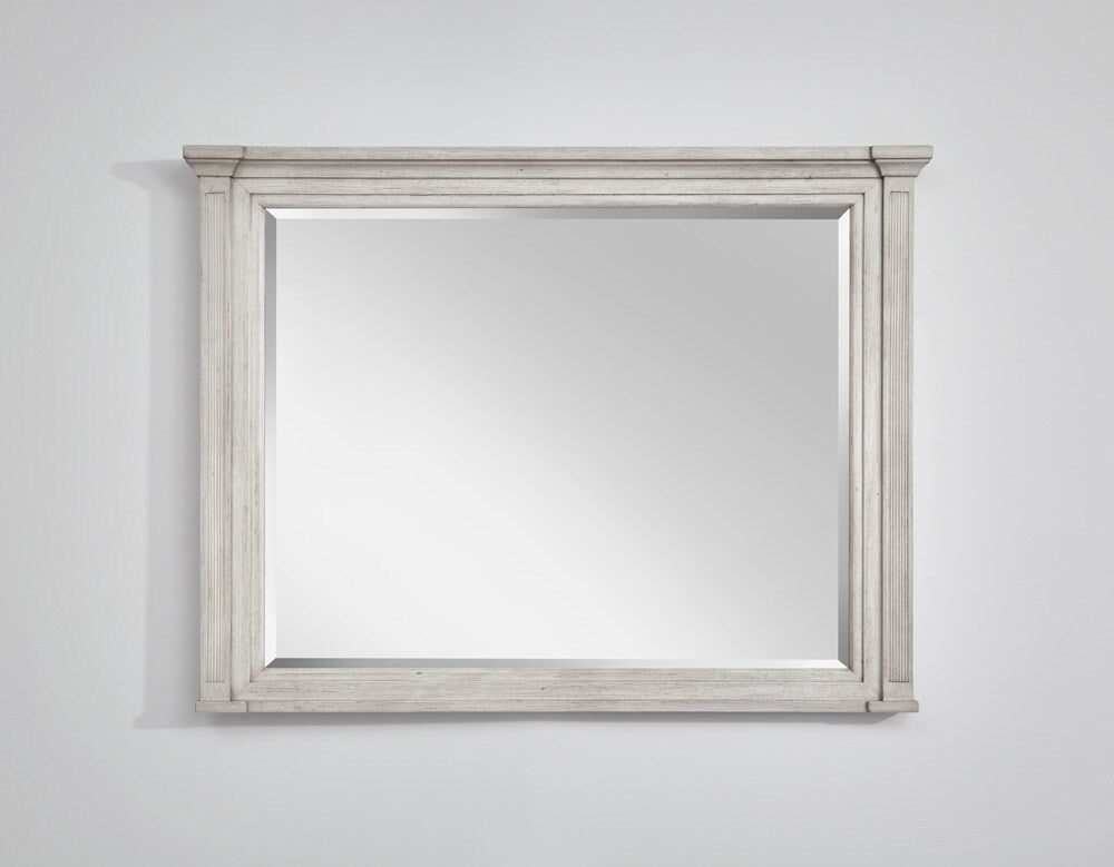 Magnussen - White and Dinara Taupe Fabric and Tumbled Silver - Landscape Mirror - B7007-40_CLOSEOUT veiw 1