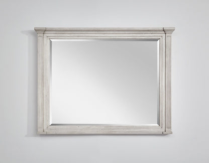 Magnussen - White and Dinara Taupe Fabric and Tumbled Silver - Landscape Mirror - B7007-40_CLOSEOUT veiw 1