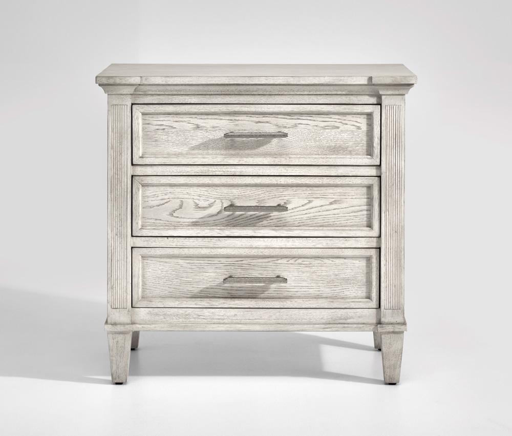 Magnussen - White and Dinara Taupe Fabric and Tumbled Silver - Drawer Nightstand - B7007-01_CLOSEOUT veiw 2