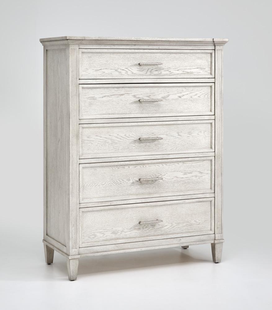 Magnussen - White and Dinara Taupe Fabric and Tumbled Silver - Drawer Chest - B7007-10_CLOSEOUT veiw 1