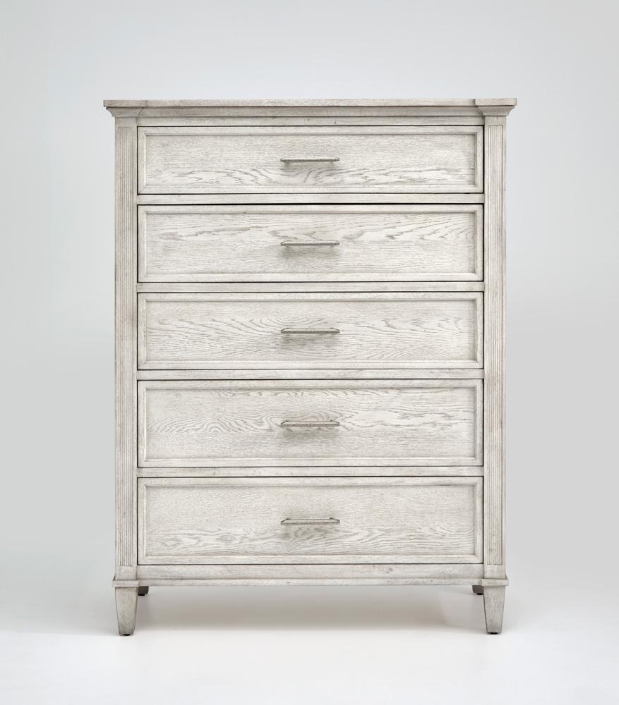 Magnussen - White and Dinara Taupe Fabric and Tumbled Silver - Drawer Chest - B7007-10_CLOSEOUT veiw 2