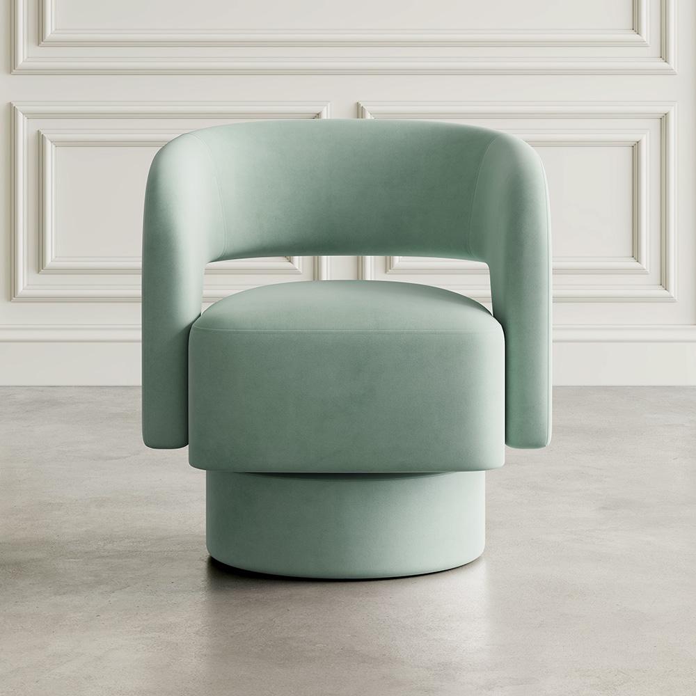 Jofran - Sutton Mid-Century Modern Upholstered Split-Back Curved Sculpture Swivel Accent Chair - Mint - SUTTON-SW-MINT veiw 4