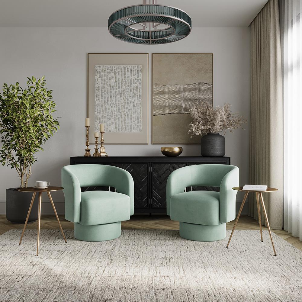 Jofran - Sutton Mid-Century Modern Upholstered Split-Back Curved Sculpture Swivel Accent Chair - Mint - SUTTON-SW-MINT veiw 5