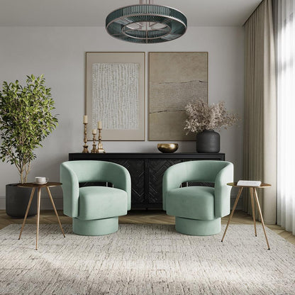 Jofran - Sutton Mid-Century Modern Upholstered Split-Back Curved Sculpture Swivel Accent Chair - Mint - SUTTON-SW-MINT veiw 5