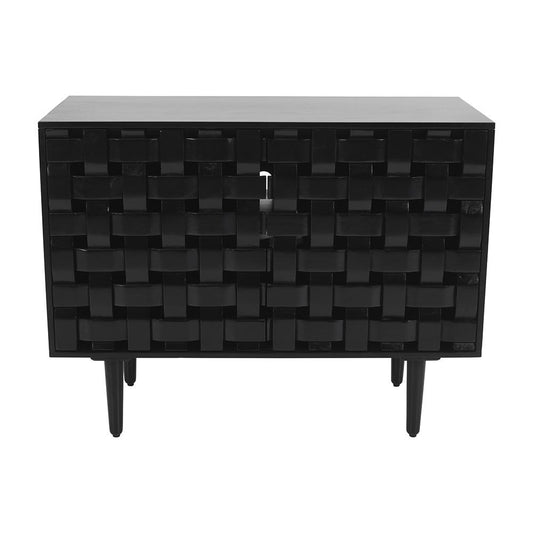 Jofran - Trent 42in Solid Wood Carved Modern Rustic Woven Sideboard Accent Cabinet with Storage - Black - 2487-42 veiw 1