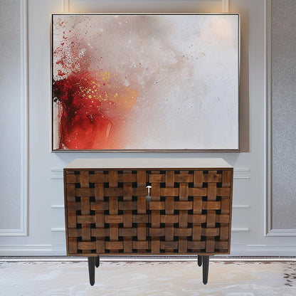 Jofran - Trent 42in Solid Wood Carved Modern Rustic Woven Sideboard Accent Cabinet with Storage - Natural Brown - 2387-42 veiw 5