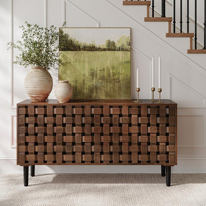 Jofran - Trent 60in Solid Wood Carved Modern Rustic Woven Sideboard Storage Cabinet - 2387-60 veiw 5
