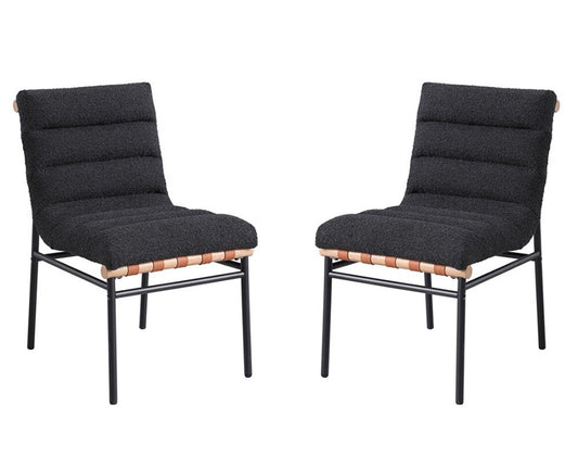 Lilola Home - Lahni Black Boucle Fabric Set of 2 Dining Chair with Black Iron Legs-30550 veiw 1