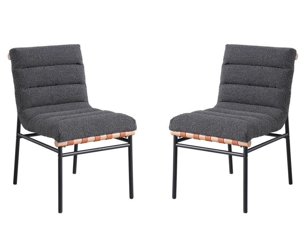 Lilola Home - Lahni Dark Gray Boucle Fabric Set of 2 Dining Chair with Black Iron Legs-30551 veiw 1