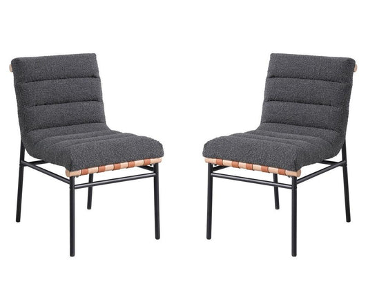 Lilola Home - Lahni Dark Gray Boucle Fabric Set of 2 Dining Chair with Black Iron Legs-30551 veiw 1
