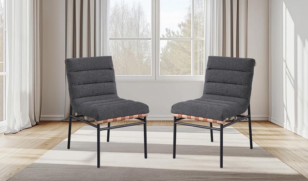 Lilola Home - Lahni Dark Gray Boucle Fabric Set of 2 Dining Chair with Black Iron Legs-30551 veiw 5