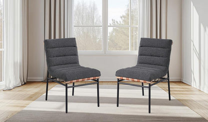 Lilola Home - Lahni Dark Gray Boucle Fabric Set of 2 Dining Chair with Black Iron Legs-30551 veiw 5