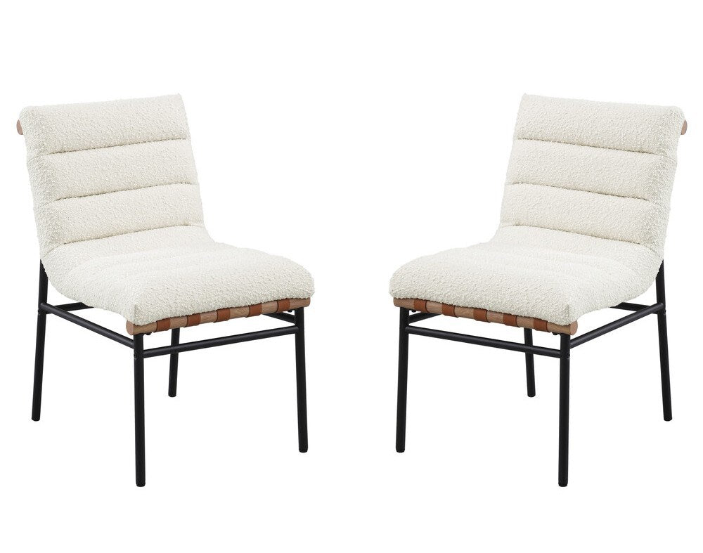 Lilola Home - Lahni White Boucle Fabric Set of 2 Dining Chair with Black Iron Legs-30552 veiw 1