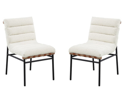Lilola Home - Lahni White Boucle Fabric Set of 2 Dining Chair with Black Iron Legs-30552 veiw 1