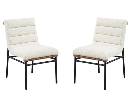 Lilola Home - Lahni White Boucle Fabric Set of 2 Dining Chair with Black Iron Legs-30552 veiw 1