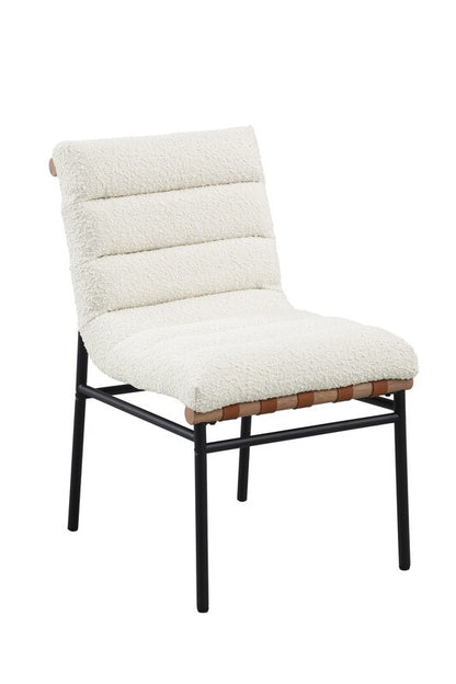 Lilola Home - Lahni White Boucle Fabric Set of 2 Dining Chair with Black Iron Legs-30552 veiw 2