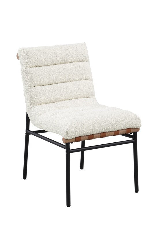 Lilola Home - Lahni White Boucle Fabric Set of 2 Dining Chair with Black Iron Legs-30552 veiw 2