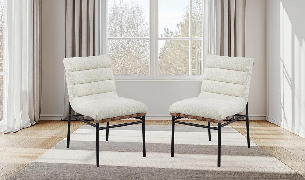 Lilola Home - Lahni White Boucle Fabric Set of 2 Dining Chair with Black Iron Legs-30552 veiw 5
