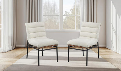 Lilola Home - Lahni White Boucle Fabric Set of 2 Dining Chair with Black Iron Legs-30552 veiw 5