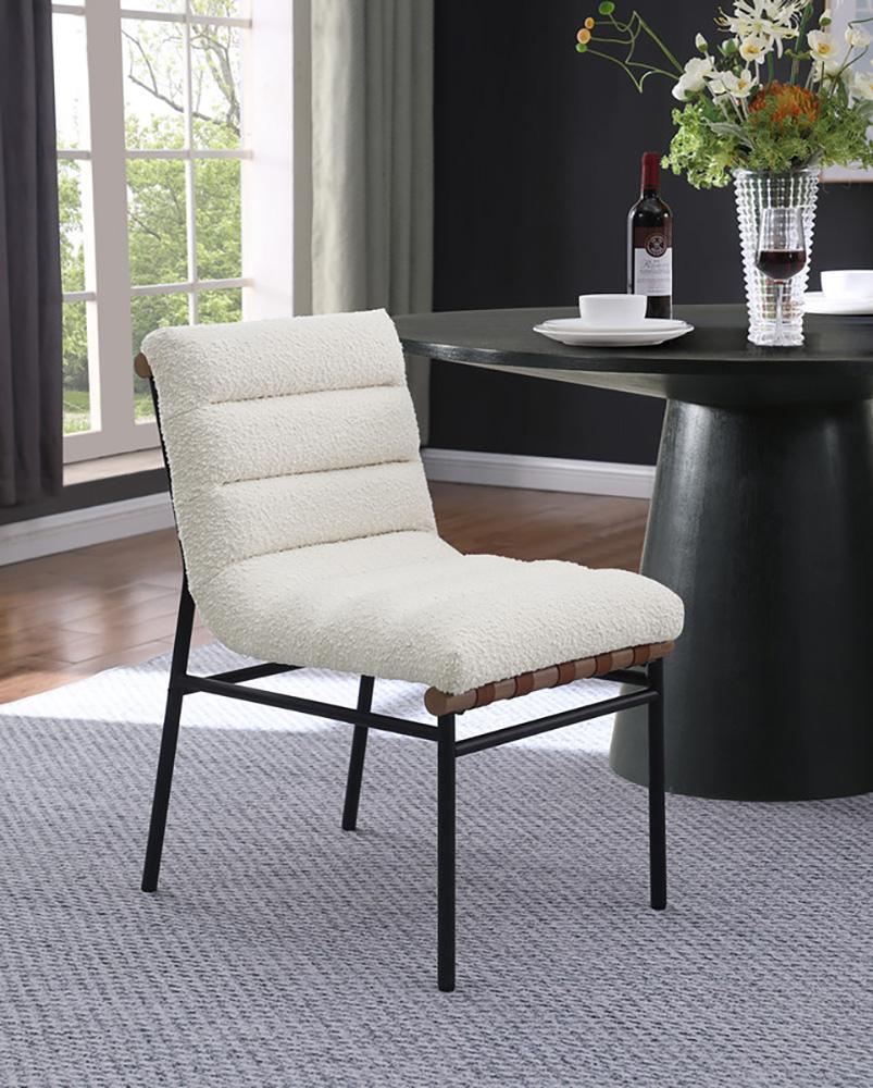 Lilola Home - Lahni White Boucle Fabric Set of 2 Dining Chair with Black Iron Legs-30552 veiw 6