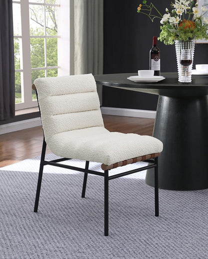 Lilola Home - Lahni White Boucle Fabric Set of 2 Dining Chair with Black Iron Legs-30552 veiw 6