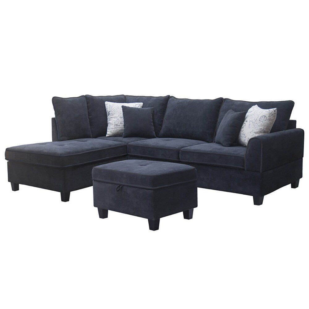 Lilola Home - Harmony 99.5inW Black Fabric Sectional Sofa with Left-Facing Chaise and Storage Ottoman-A83006 veiw 1