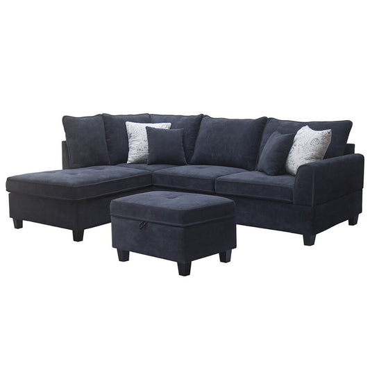 Lilola Home - Harmony 99.5inW Black Fabric Sectional Sofa with Left-Facing Chaise and Storage Ottoman-A83006 veiw 1