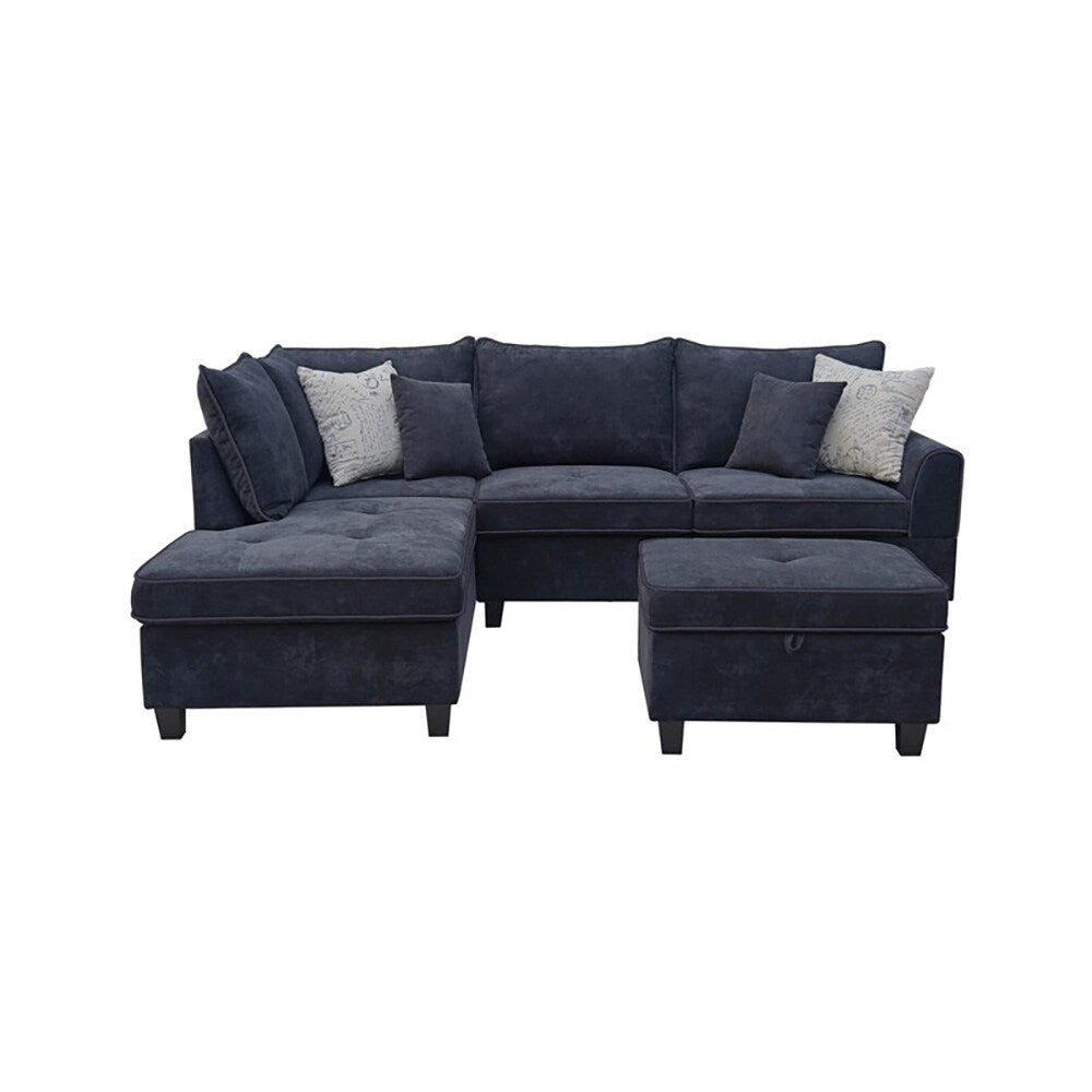 Lilola Home - Harmony 99.5inW Black Fabric Sectional Sofa with Left-Facing Chaise and Storage Ottoman-A83006 veiw 2