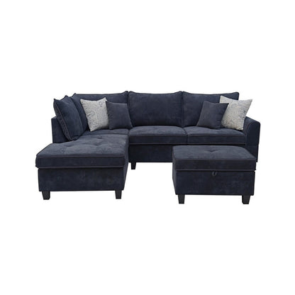 Lilola Home - Harmony 99.5inW Black Fabric Sectional Sofa with Left-Facing Chaise and Storage Ottoman-A83006 veiw 2