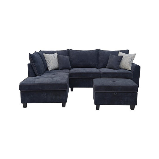 Lilola Home - Harmony 99.5inW Black Fabric Sectional Sofa with Left-Facing Chaise and Storage Ottoman-A83006 veiw 2
