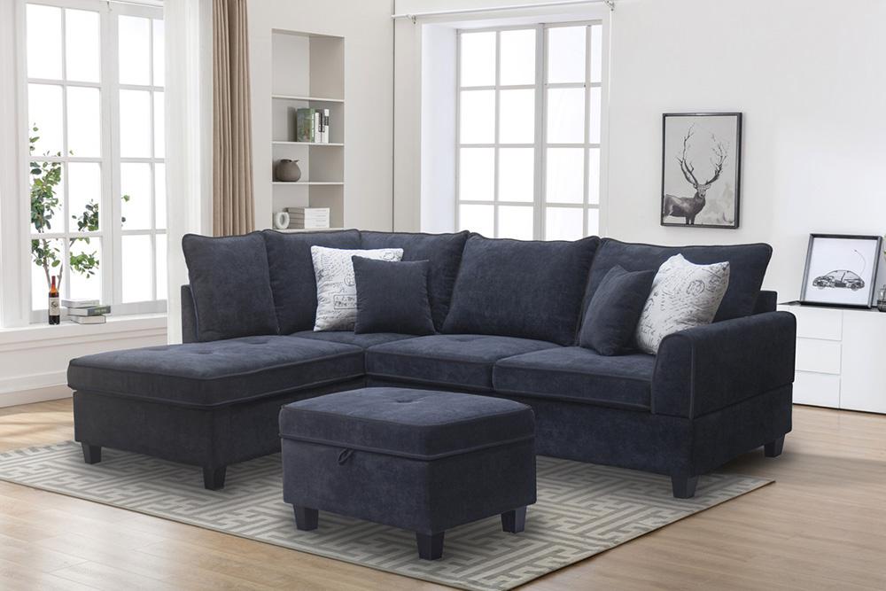 Lilola Home - Harmony 99.5inW Black Fabric Sectional Sofa with Left-Facing Chaise and Storage Ottoman-A83006 veiw 5