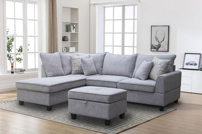 Lilola Home - Harmony 99.5inW Light Gray Fabric Sectional Sofa with Left-Facing Chaise and Storage Ottoman-A83005 veiw 5