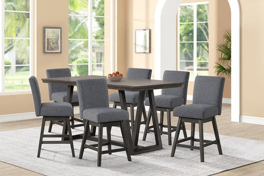 New Classic Furniture - High Line Counter Table And 6 Gray Swivel Counter Chairs - 45-4125S-DG6C veiw 1