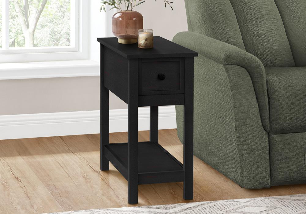 Monarch Specialties - Side Table, Narrow, Small, Storage Drawer, Bedroom, Black Veneer, Transitional - I-3961 veiw 9