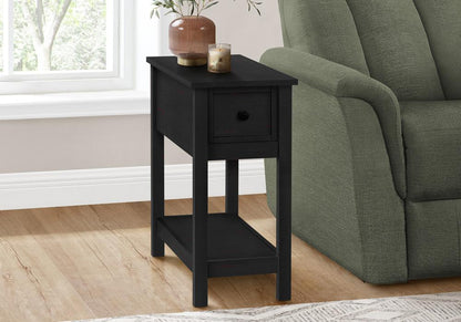 Monarch Specialties - Side Table, Narrow, Small, Storage Drawer, Bedroom, Black Veneer, Transitional - I-3961 veiw 9