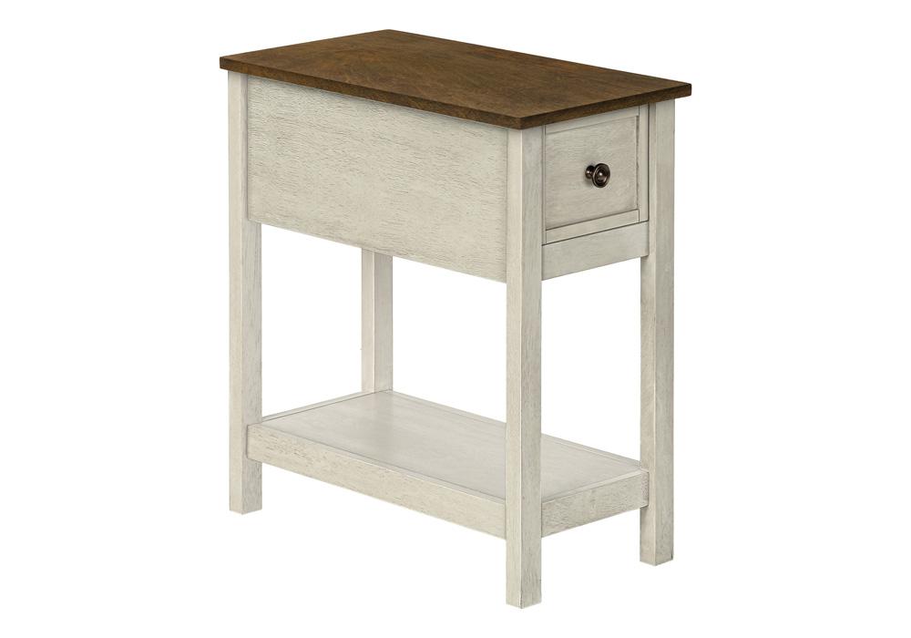 Monarch Specialties - Side Table, Storage Drawer, Antique White Veneer, Brown Veneer, Transitional - I-3962 veiw 1