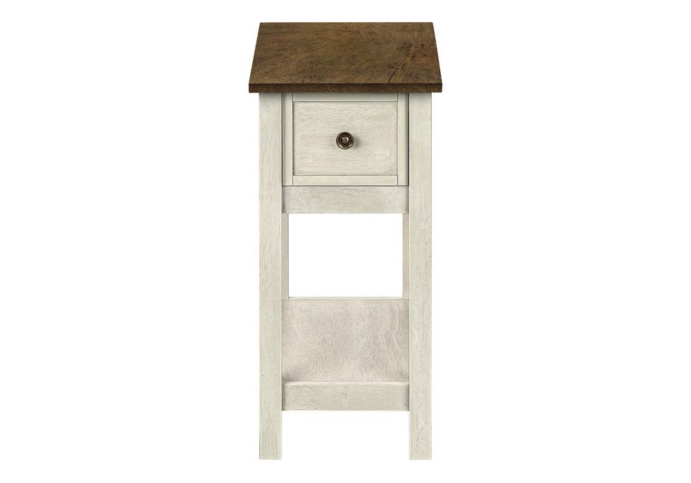Monarch Specialties - Side Table, Storage Drawer, Antique White Veneer, Brown Veneer, Transitional - I-3962 veiw 2