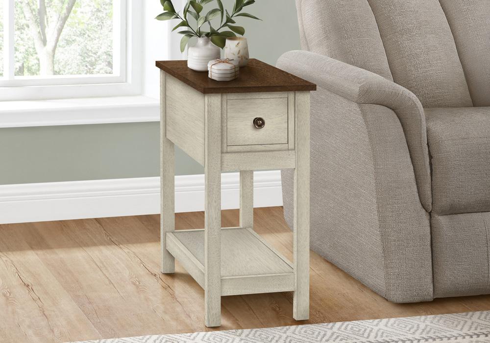 Monarch Specialties - Side Table, Storage Drawer, Antique White Veneer, Brown Veneer, Transitional - I-3962 veiw 9
