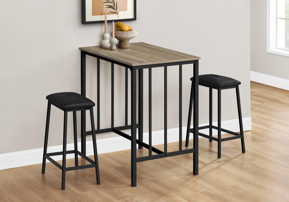 Monarch Specialties - Dining Set, 3pcs Set, Counter Height, 36in Rectangular, Small, Kitchen, Brown Laminate, Black Metal, Contemporary - I-1143 veiw 2