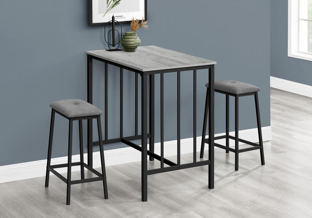 Monarch Specialties - Dining Set, 3pcs Set, Counter Height, 36in Rectangular, Small, Kitchen, Grey Laminate, Black Metal, Contemporary, Modern - I-1144 veiw 2