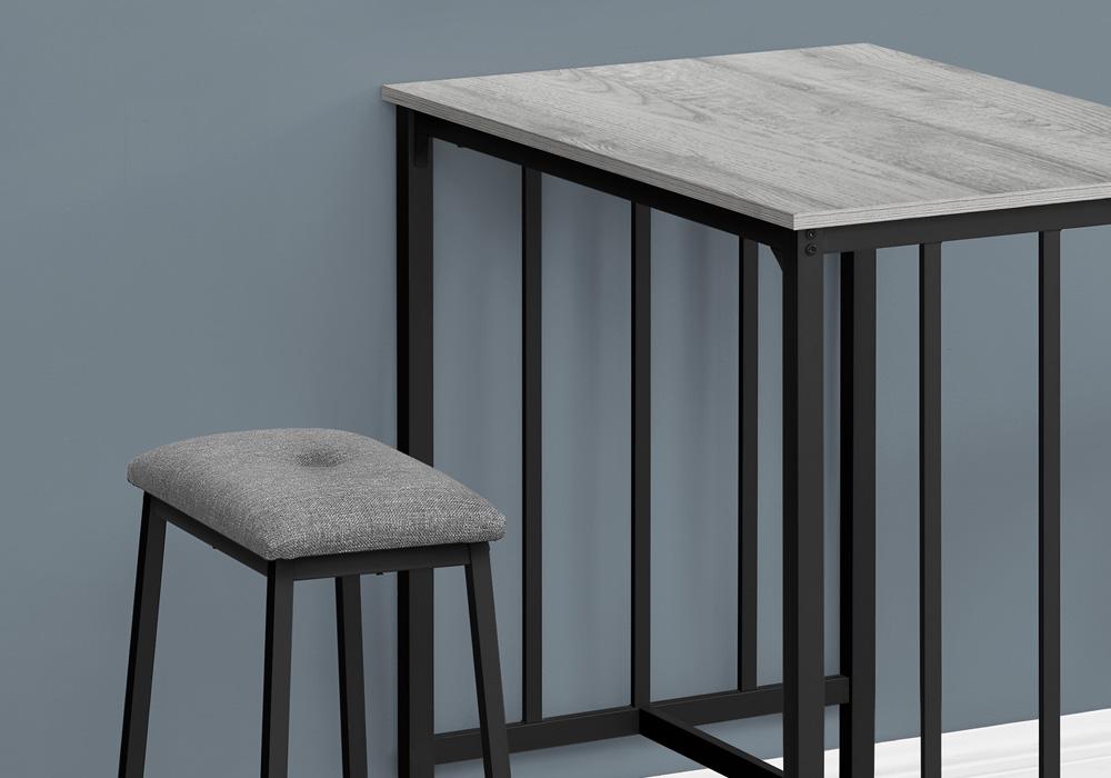 Monarch Specialties - Dining Set, 3pcs Set, Counter Height, 36in Rectangular, Small, Kitchen, Grey Laminate, Black Metal, Contemporary, Modern - I-1144 veiw 3