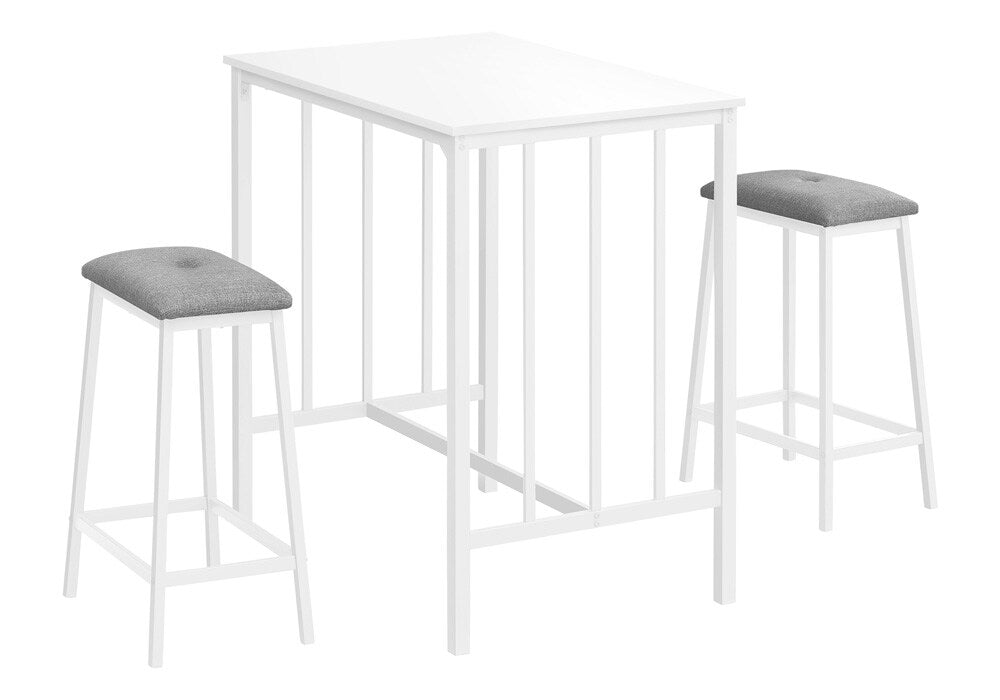 Monarch Specialties - Dining Set, 3pcs Set, Counter Height, 36in Rectangular, Small, Kitchen, White Laminate, White Metal, Contemporary, Modern - I-1147 veiw 1