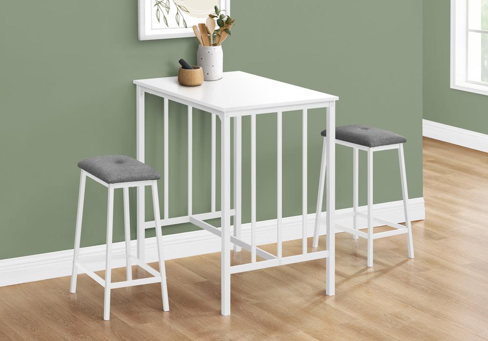 Monarch Specialties - Dining Set, 3pcs Set, Counter Height, 36in Rectangular, Small, Kitchen, White Laminate, White Metal, Contemporary, Modern - I-1147 veiw 2