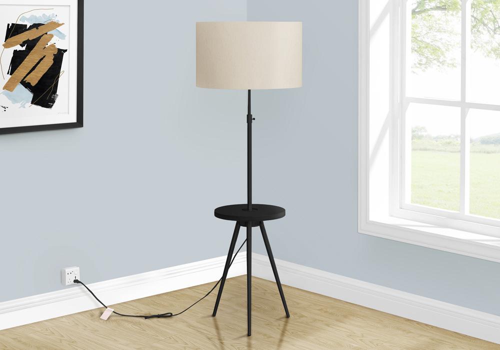 Monarch Specialties - Lighting, Floor Lamp, 63inH, Black Metal, Ivory / Cream Shade, Contemporary - I-9745 veiw 2