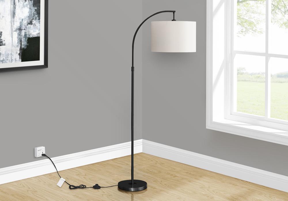 Monarch Specialties - Lighting, 65inH, Floor Lamp, Black Metal, Ivory / Cream Shade, Contemporary - I-9749 veiw 2