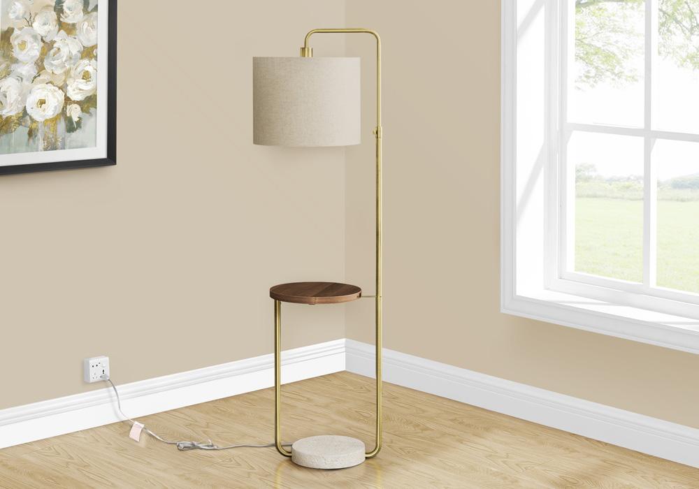 Monarch Specialties - Lighting, 67inH, Floor Lamp, Usb Port Included, Brass Metal, Beige Shade, Contemporary - I-9754 veiw 2