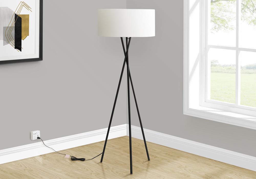 Monarch Specialties - Lighting, 62inH, Floor Lamp, Black Metal, Ivory / Cream Shade, Contemporary - I-9756 veiw 2