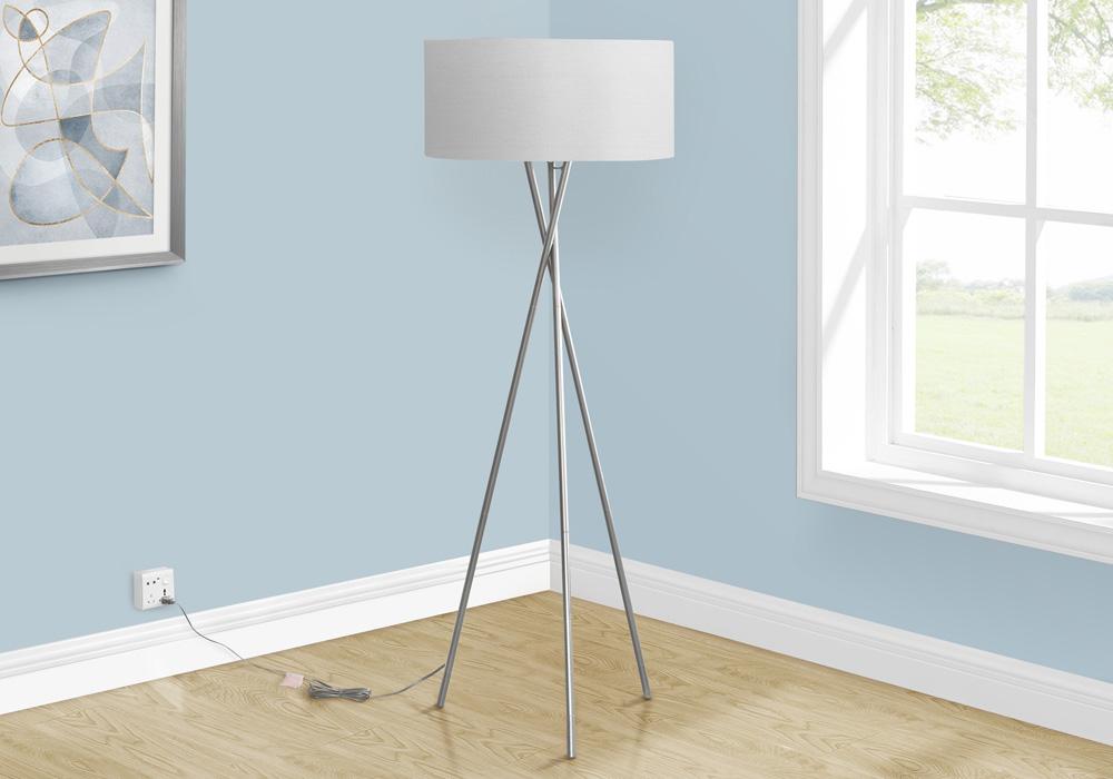 Monarch Specialties - Lighting, 62inH, Floor Lamp, Nickel Metal, Grey Shade, Contemporary - I-9757 veiw 2