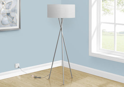 Monarch Specialties - Lighting, 62inH, Floor Lamp, Nickel Metal, Grey Shade, Contemporary - I-9757 veiw 2