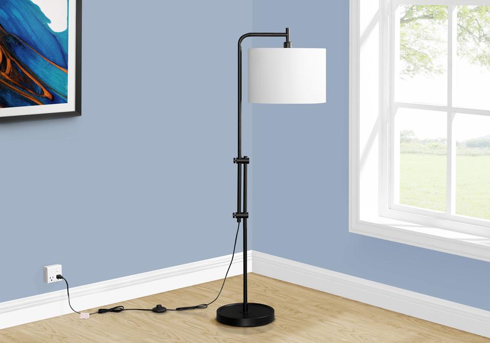 Monarch Specialties - Lighting, 63inH, Floor Lamp, Black Metal, Ivory / Cream Shade, Contemporary - I-9760 veiw 2